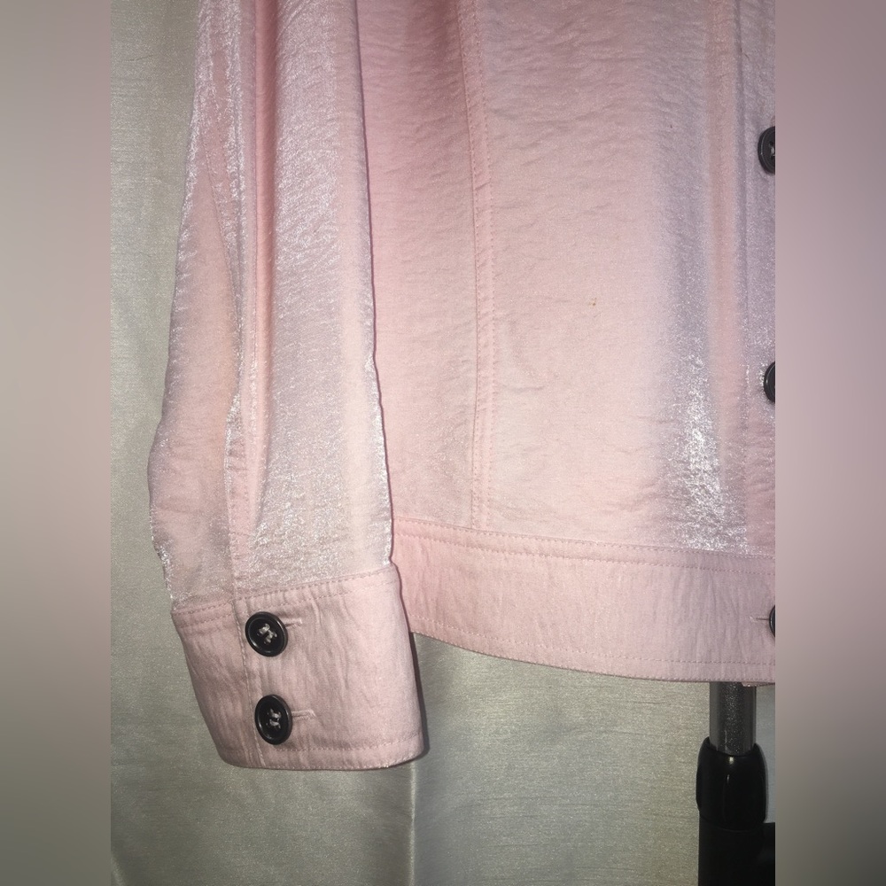 Chico’s | Women’s Pale Pink Shimmer Button Down Jacket - Picture 6 of 13